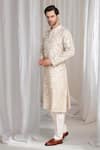 Aham-Vayam_Beige Cotton Embroidery Flora Thread Kurta _Online_at_Aza_Fashions