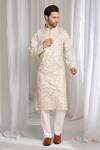 Shop_Aham-Vayam_Beige Cotton Embroidery Flora Thread Kurta _Online_at_Aza_Fashions