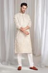 Aham-Vayam_Beige Cotton Embroidery Flora Thread Kurta _at_Aza_Fashions