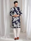 Aham-Vayam_Blue Cotton, Linen Embroidery Thread Kurta _Online_at_Aza_Fashions