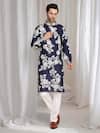 Buy_Aham-Vayam_Blue Cotton, Linen Embroidery Thread Kurta _at_Aza_Fashions