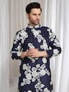 Aham-Vayam_Blue Cotton, Linen Embroidery Thread Kurta _at_Aza_Fashions