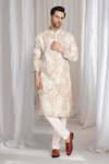 Shop_Aham-Vayam_Beige Cotton, Linen Embroidery Thread Kurta _Online_at_Aza_Fashions