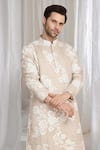 Aham-Vayam_Beige Cotton, Linen Embroidery Thread Kurta _at_Aza_Fashions