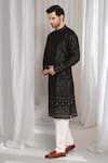 Aham-Vayam_Black Cotton Sequins Mehfil Embroidered Kurta _Online_at_Aza_Fashions