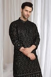 Aham-Vayam_Black Cotton Sequins Mehfil Embroidered Kurta _at_Aza_Fashions