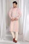 Aham-Vayam_Coral Cotton Embroidery Ombre Kurta With Dupatta _Online_at_Aza_Fashions