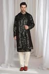 Buy_Aham-Vayam_Black Cotton Embroidery Geometric Thread Kurta With Dupatta _at_Aza_Fashions