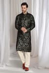 Shop_Aham-Vayam_Black Cotton Embroidery Geometric Thread Kurta With Dupatta _Online_at_Aza_Fashions