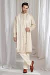 Aham-Vayam_Beige Cotton Zari Gold Thread Embroidered Kurta With Dupatta _Online_at_Aza_Fashions
