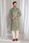 Shop_Aham-Vayam_Green Cotton Zari Golden Thread Embroidered Kurta And Dupatta _Online_at_Aza_Fashions