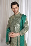 Aham-Vayam_Green Cotton Zari Golden Thread Embroidered Kurta And Dupatta _at_Aza_Fashions