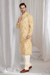 Shop_Aham-Vayam_Yellow Cotton Embroidery Floral Thread Kurta _Online_at_Aza_Fashions