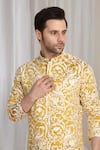 Aham-Vayam_Yellow Cotton Embroidery Floral Thread Kurta _at_Aza_Fashions