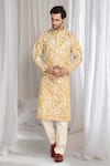 Buy_Aham-Vayam_Yellow Cotton Embroidery Floral Thread Kurta _at_Aza_Fashions