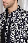 Shop_Aham-Vayam_Navy Cotton Embroidery Floral Jacket Kurta Pant Set _Online_at_Aza_Fashions