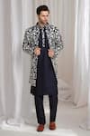 Aham-Vayam_Navy Cotton Embroidery Floral Jacket Kurta Pant Set _at_Aza_Fashions