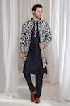 Buy_Aham-Vayam_Navy Cotton Embroidery Floral Jacket Kurta Pant Set _at_Aza_Fashions
