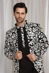 Shop_Aham-Vayam_Black Cotton Embroidery Floral Jacket Kurta Pant Set 