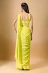 Shop_Aariyana Couture_Yellow Crepe Beads, Embroidery V-neck Pre-draped Saree With Blouse _at_Aza_Fashions