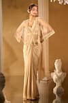 Buy_Aariyana Couture_Gold Crepe Sequins, Embroidery Sweetheart Neck, Pre-draped Saree With Blouse _Online