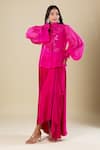 Buy_Anamika Khanna_Fuchsia Chiffon Embroidery Round Neck Skirt Set _at_Aza_Fashions