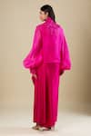 Shop_Anamika Khanna_Fuchsia Chiffon Embroidery Round Neck Skirt Set _at_Aza_Fashions