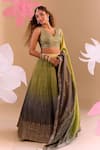 Shop_Samyukta Singhania_Green Silk Tassels, Embroidery Round Neck Hand Lehenga Set _Online