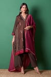 Buy_Priti Prashant_Brown Embroidery V-neck Glee Kurta Set With Dupatta _at_Aza_Fashions
