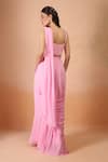 Aariyana Couture_Pink Georgette Beads, Sequins Sweetheart Neck Padded Pre-draped Saree Set _Online_at_Aza_Fashions