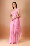 Shop_Aariyana Couture_Pink Georgette Beads, Sequins Sweetheart Neck Padded Pre-draped Saree Set _Online_at_Aza_Fashions