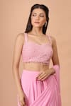 Buy_Aariyana Couture_Pink Georgette Beads, Sequins Sweetheart Neck Padded Pre-draped Saree Set 