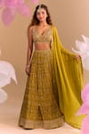 Samyukta Singhania_Green Silk Sequins, Embroidery Round Neck Hand Lehenga Set _Online