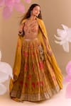 Buy_Samyukta Singhania_Yellow Silk, Chiffon Embroidery Round Neck Hand Lehenga Set _at_Aza_Fashions