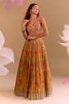 Buy_Samyukta Singhania_Yellow Silk, Chiffon Embroidery Round Neck Hand Lehenga Set _Online