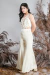Rirasa_Ivory Tissue Beads, Embroidery Scoop Neck Kamini Top And Sharara Pant Set _Online_at_Aza_Fashions