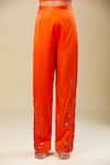 Anamika Khanna_Orange Silk, Satin Embroidery Asymmetric Coral One Shoulder Tunic And Pant Set _Online_at_Aza_Fashions