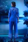 Shop_Mandira Wirk - Indian_Blue Chanderi Embroidery Round Neck Indigo Designer Jacket Set _at_Aza_Fashions