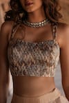 Buy_Label Anshu Khathuria_Beige Tissue Beads Square Neck Hand Embroidered Bralette And Skirt Set _Online_at_Aza_Fashions