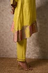 Buy_Priti Prashant_Yellow Tissue, Crepe, Organza Embroidery Round Neck Zing Kurta Set With Dupatta 