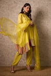 Buy_Priti Prashant_Yellow Tissue, Crepe, Organza Embroidery Round Neck Zing Kurta Set With Dupatta _at_Aza_Fashions