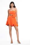 Buy_Ahi Clothing X AZA_Orange Crepe Audrey Mandarin 3d Flower Scallop Mini Dress _at_Aza_Fashions