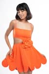 Buy_Ahi Clothing X AZA_Orange Crepe Audrey Mandarin 3d Flower Scallop Mini Dress _Online_at_Aza_Fashions