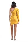 Shop_Ahi Clothing X AZA_Yellow Satin, Crepe One Shoulder Daisy Sunglow Mini Dress _at_Aza_Fashions