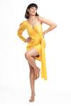 Buy_Ahi Clothing X AZA_Yellow Satin, Crepe One Shoulder Daisy Sunglow Mini Dress _Online_at_Aza_Fashions