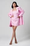 Buy_Ahi Clothing X AZA_Pink Cotton, Crepe Bandeau Merly Gingham Mini Oversized Coat And Dress Set _at_Aza_Fashions