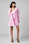 Ahi Clothing X AZA_Pink Cotton, Crepe Bandeau Merly Gingham Mini Oversized Coat And Dress Set _Online_at_Aza_Fashions