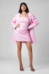 Buy_Ahi Clothing X AZA_Pink Cotton, Crepe Bandeau Merly Gingham Mini Oversized Coat And Dress Set _Online_at_Aza_Fashions