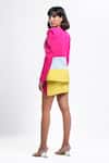 Shop_Ahi Clothing X AZA_Fuchsia Satin, Crepe Electric Tri Color Structured Coat And Mini Skirt Set _at_Aza_Fashions