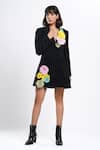 Buy_Ahi Clothing X AZA_Black Fabric Flowers V-neck Willow Bloom 3d Coat Dress _Online_at_Aza_Fashions